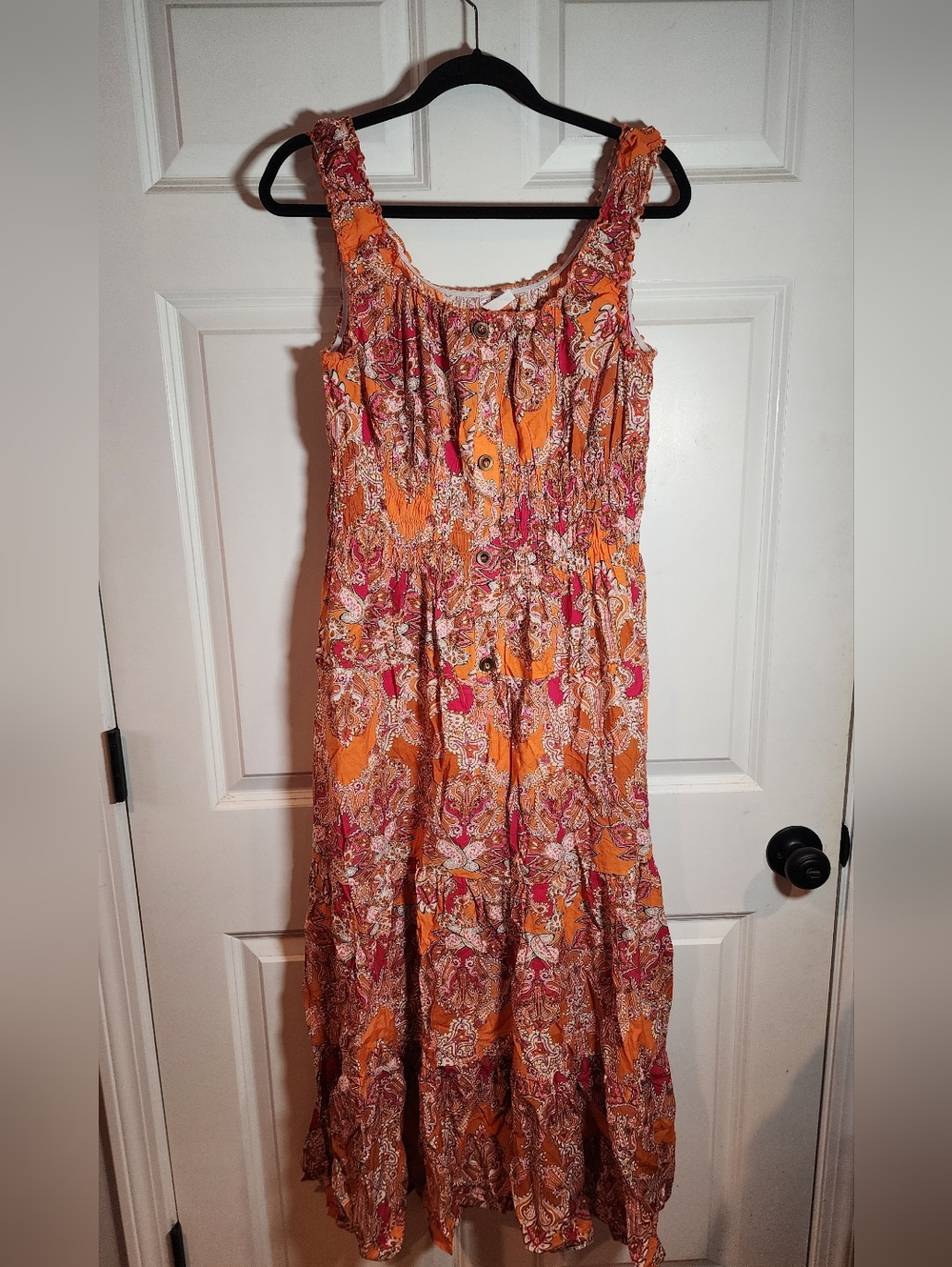 Indigo & Lace Sleeveless Orange Paisley Maxi Dress - Women's Summer Dress XL